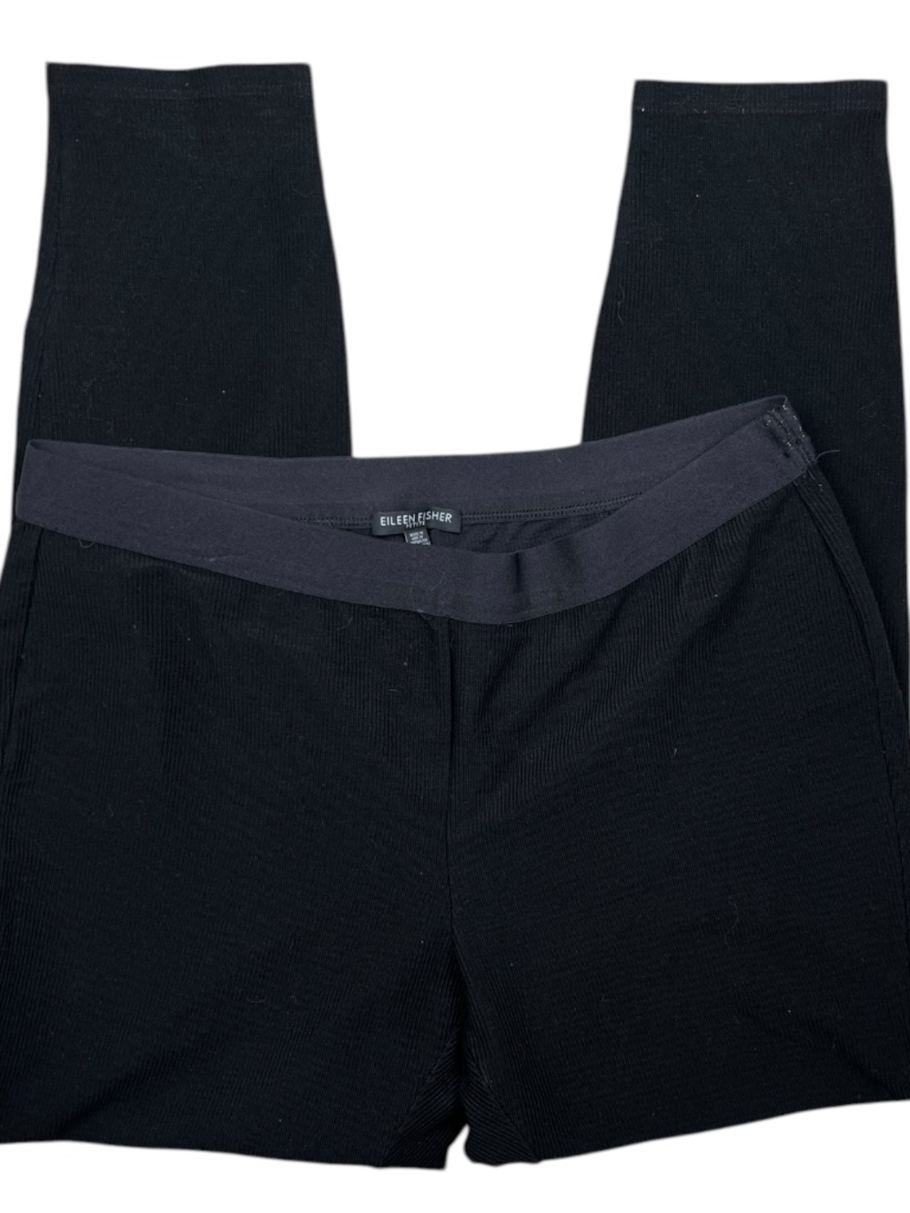 Eileen Fisher Pants Womens Petite PL Black Rib Knit Ankle Leggings Stretch USA